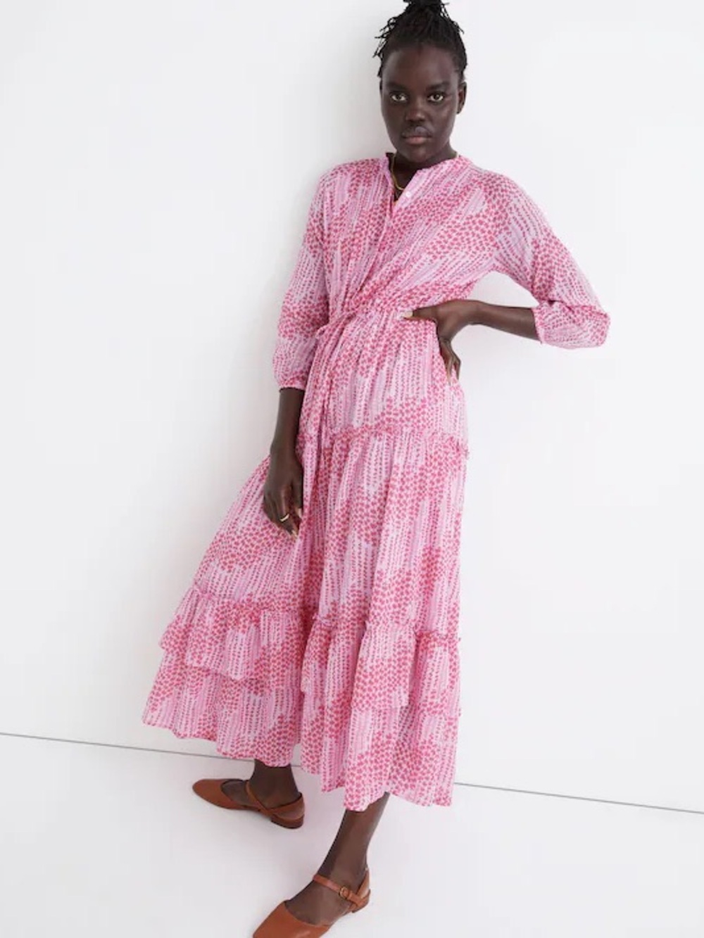 Banjanan Ladies Bazaar Long-sleeve Tiered Midi Dress. X-Large